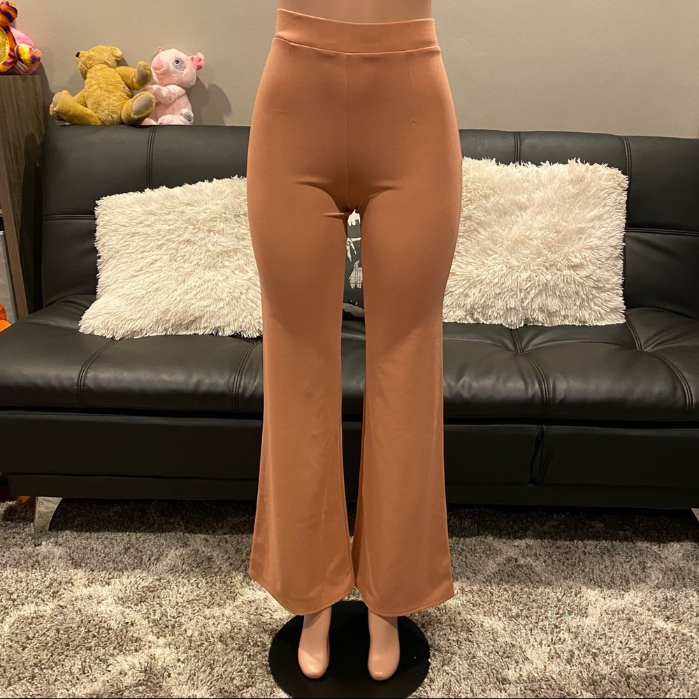 Peach flare high rise pants
